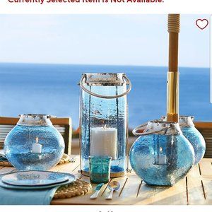 Coastal Pottery Barn Colton Blue Nickel and Glass Lantern